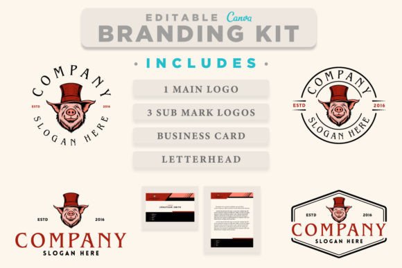 Download Canva Logo Template Pig with Top Hat - Canva logo Collection